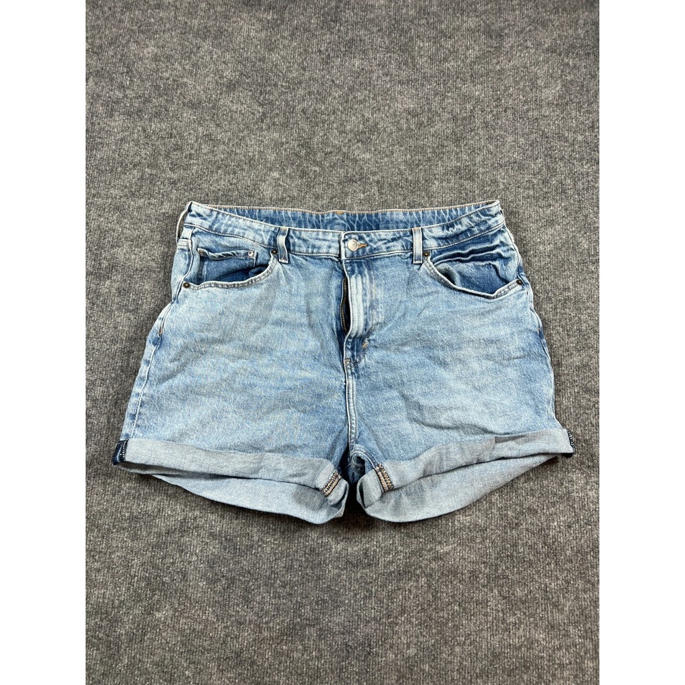 H&M Mom Shorts Womens 16 Blue Regular Fit Stretch Cotton Cuffed Ultra High Rise
